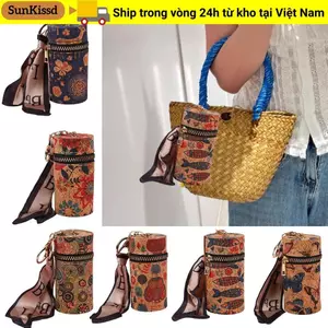 Túi Xô SUNKISSD, Túi Son Môi Mini In Hình Hạt Gỗ, Túi Đựng Tai Nghe PU Hình Trụ Di Động Túi Phụ Kiện