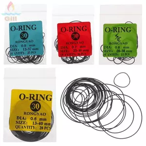 GILL 1 Gói Vòng đệm đồng hồ, Vòng chữ O cao su 0,5 / 0,6 / 0,7 / 0,8mm, Dụng cụ sửa chữa bền bỉ Vòng đệm chữ O chống nước cho thợ đồng hồ