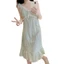 Váy Ngủ Mùa Hè Yunduo Cotton Cổ Chữ V Màu Trơn Phong Cách Mong Muốn Thuần Khiết Viền Hoa Có Đệm Ngực Đồ Mặc Nhà Dáng Dài