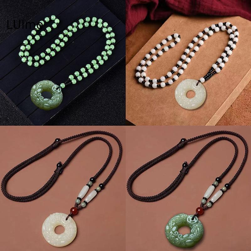 LUImo Tinh Tế Hai Mặt Khắc Ngọc An Toàn Bule Quân Dũng Cảm Móc Khóa Chuyển Đổi Sự Giàu Có Thủ Công Retro Khắc Mặt Dây Chuyền Nelace SBS