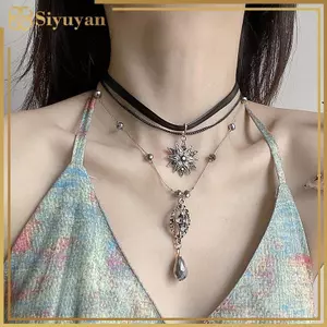 Siyuyan Vintage Lớp Dây Đeo Nhiều Lớp Nelace Nữ Cổ Dây Xích Bohemian Pha Lê Dây Xích Dài Mặt Dây Chuyền Trang Sức Quà Tặng VN