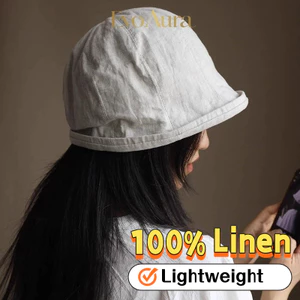 100% Vải Lanh Nhỏ Vành Xô Nón Niche Mỏng Phong Cách Mặt Nhỏ Nhỏ Cao Cấp Lưu Vực Mũ Không Trọng Lượng Phong Cách Nữ