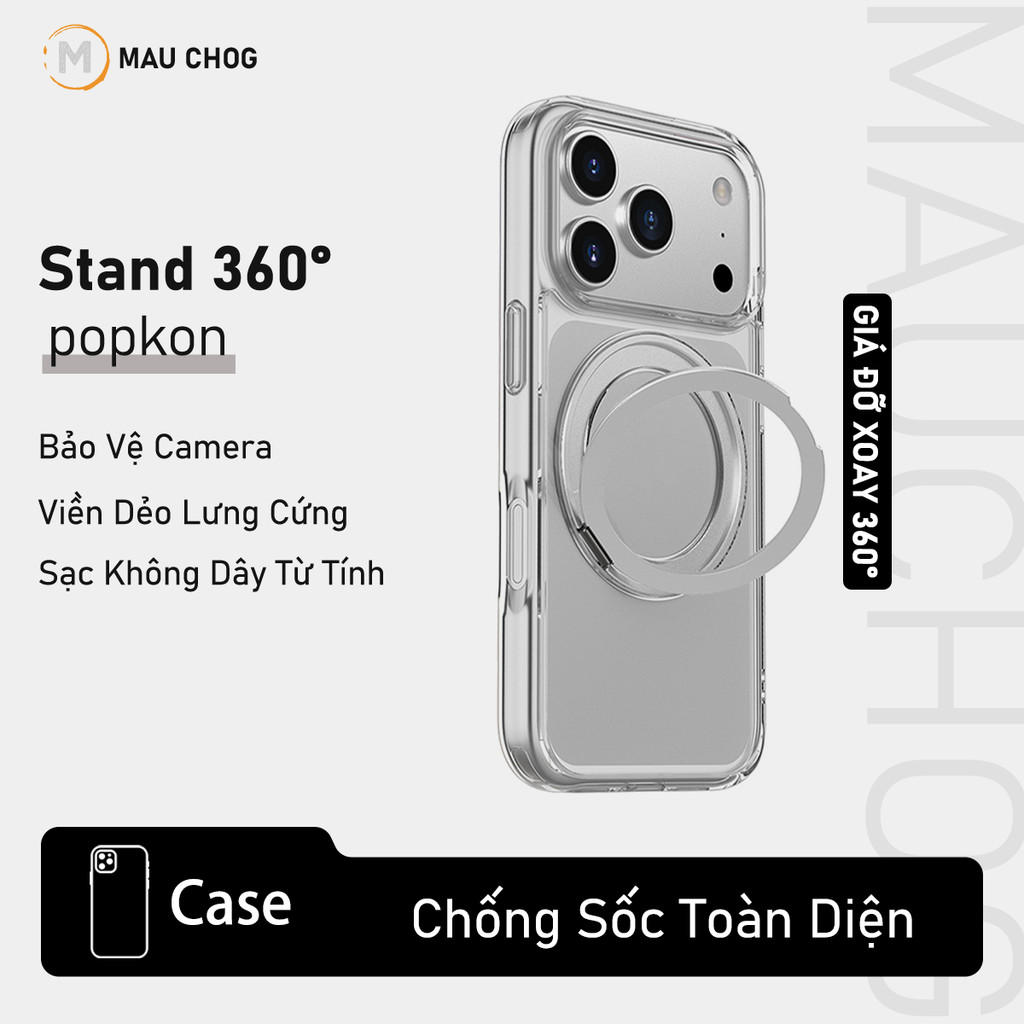 Ốp Lưng Trong Suốt Tích Hợp Giá Đỡ Xoay 360 Độ Cho Điện Thoại iPhone 17 Pro Max 16 15 14 13 12