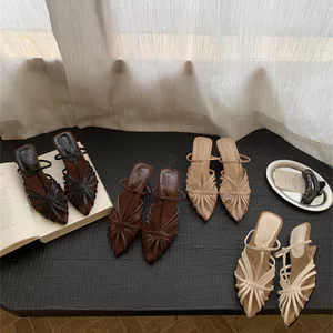 T TT Dép Nữ Mũi Nhọn Dây Mỏng Kết Hợp Tất Cả Trận Đấu Thời Trang Giày Sandal Sang Trọng Thấp Gót