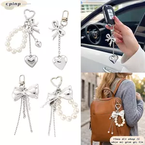 Móc khóa CPINCP, Móc chìa khóa ngọc trai bạc, Móc khóa trái tim đa năng DIY Dây chuyền điện thoại di động dành cho nam giới