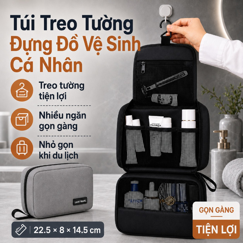 Túi Treo Tường Đựng Đồ Vệ Sinh Cá Nhân,Chia Ngăn,Dung Tích Lớn,Giúp Tối Ưu Không Gian,Dễ Dàng Mang Theo