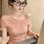 Summer Hot Girl eo hẹp thon gọn hơn Cổ chéo lệch vai ngắn tay-