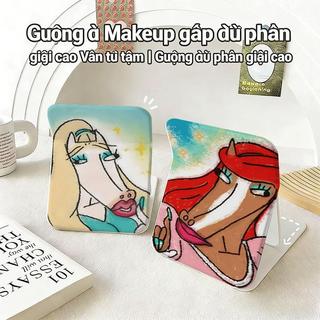 Gương gấp trang điểm họa tiết ngựa nghệ thuật mini để bàn dễ mang du lịch