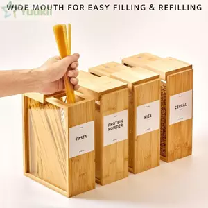 Hộp Bảo Quản Ngũ Cốc YUUKII, Tre Có Nắp Trượt Hộp Bảo Quản Thực Phẩm, Thiết Kế Miệng Rộng Niêm Phong Trong Suốt Hộp Đựng Thực Phẩm Khô Bảo Quản Hàng Hóa