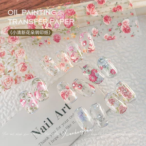 Sticker Dán Móng Tay Họa Tiết Hoa Sơn Dầu Monet Khô Cực Mỏng Phụ Kiện Trang Trí Nail Ẩn Hoa Cúc Trăng Khuyết Cao Cấp