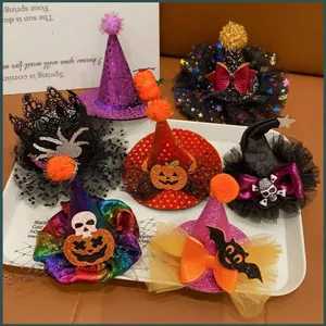 YT4 Halloween phù thủy mũ ma kẹp tóc mũ đội đầu cô gái bí ngô kẹp tóc để biểu diễn
