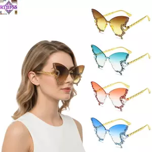 Kính râm mắt mèo RTJIFSS, Kính râm bướm phong cách đèn Flash màu sắc, Kính râm không vành sang trọng chống tia cực tím chống nắng không vành cho nữ