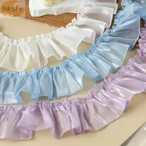 NKSFX Satin Ruy Băng Viền, Sợi Sáng Bóng Xếp Ly Ren Viền, DIY Viền Xù Rộng 7cm Viền Trang Trí Đầm