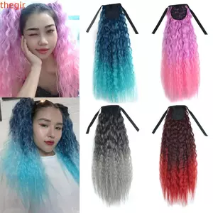 THEGIRL8B Đuôi ngựa xoăn lượn sóng dài, Corn Perm Ombre Dây rút tóc giả đuôi ngựa, Phụ kiện tóc Lông tơ giả tự nhiên đuôi ngựa hàng ngày