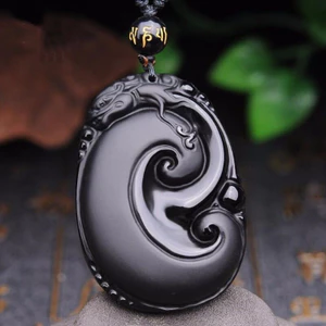 Mặt dây chuyền Obsidian Ruyi cổ điển nhỏ cổ điển