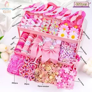 Bộ phụ kiện tóc GILL, Kẹp tóc bằng nhựa đầy màu sắc, Nơ vải Barrettes Kiểu tóc đuôi ngựa