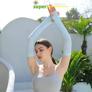 AN.MART UV Năng Lượng Mặt Trời Tay Nữ Nam Đi Xe Đạp Găng Tay Ngón Mát Muff Mùa Hè Ice Silk Co Giãn Cánh Tay Lái Xe Chống Nắng Tay VN