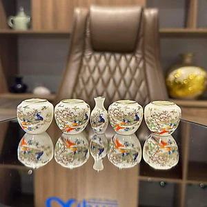 Cóng sứ khuyên , hút mật hàng Bát Tràng mẫu Decal ánh vàng gắn sẵn tai