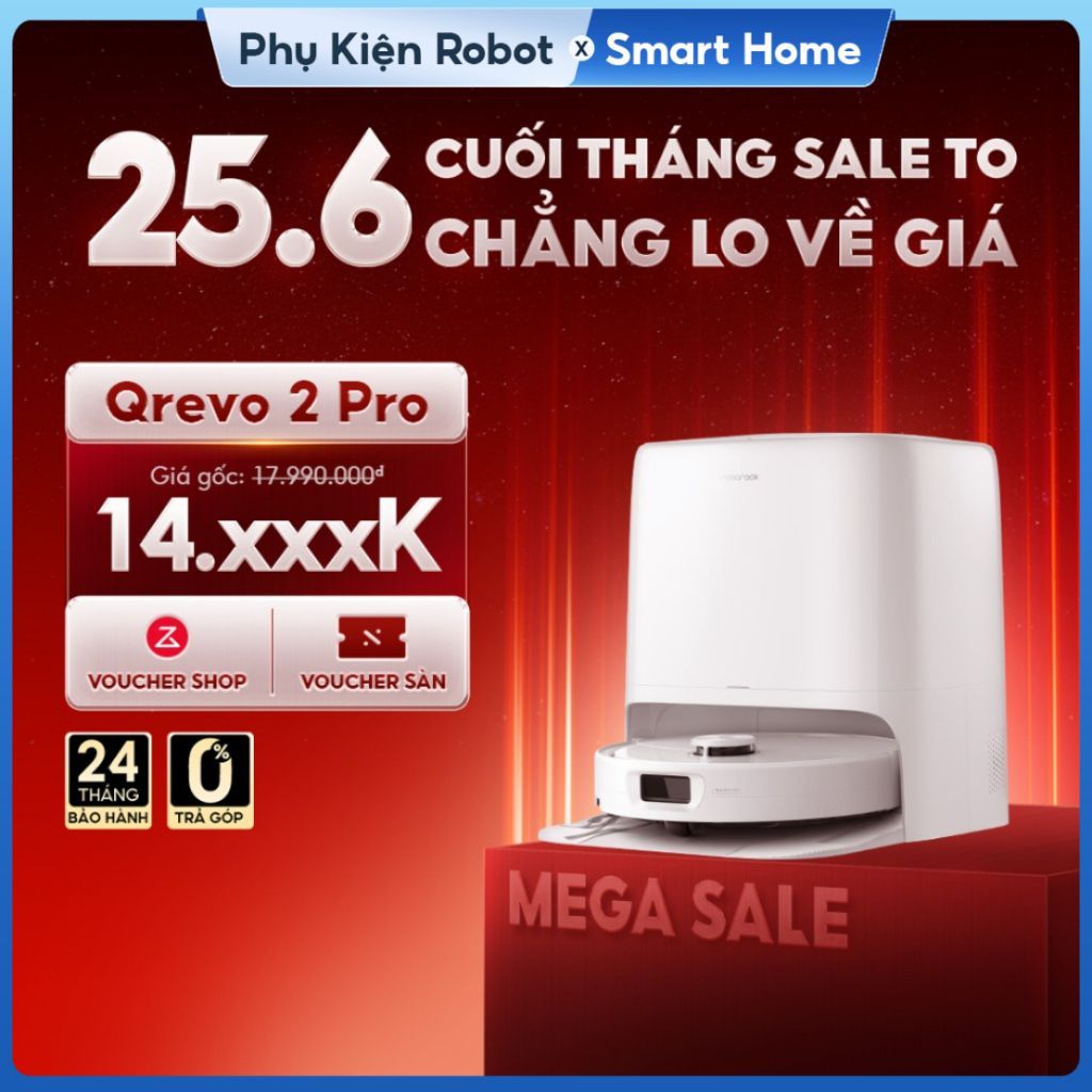 Roborock Qrevo 2 Pro robot hút bụi lau nhà | Tự động đổ rác, giặt sấy giẻ | Lực hút 25.000pa | Bảo hành 2 năm