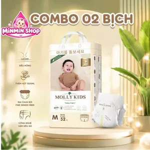 Combo 2 Bịch Tã/Bỉm Dán và Quần Molly Kids Bỉm Siêu Mỏng Nhẹ Thấm Hút Tốt, Đủ Size Cho Bé Từ NB-3XL
