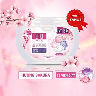 Viên Giặt Quần Áo ETU 4In1 Hương Sakura Hoa Anh Đào - Thơm Sạch Dịu Cho Trẻ Em/Da Nhạy Cảm, Mềm Vải