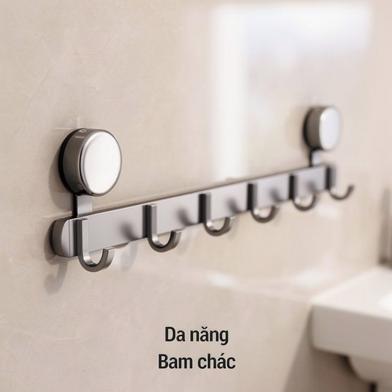 Móc Treo Tường Hút Chân Không Đa Năng Thanh Inox Treo Khăn Quần Áo Nhà Tắm Bếp Phòng Ngủ
