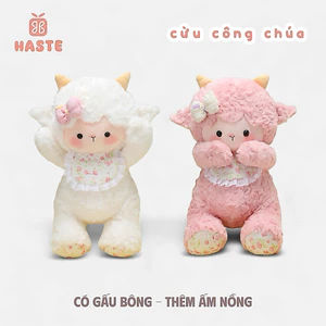 Gấu Thú Bông Cừu Bông Tiểu Thư Công Chúa Trắng Hồng Đeo Yếm Nơ Hoa Quà Tặng Độc Đáo Lông Xù Siêu Mềm Mịn Siêu Dễ Thương