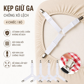Set 4 kẹp ga giường drap chống xê dịch, dây buộc đàn hồi điều chỉnh cho ga giường tiện ích  QLG