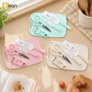 Bộ dao thớt chế biến đồ ăn dặm cho bé MISAN Kitty The Chef đa năng gọn gàng an toàn