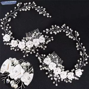 Bluelover Sang Trọng Cưới Tóc Trang Sức Cho Cô Dâu Ngọc Trai Tóc Làm Bằng Tay Phụ Kiện Tóc Mới
