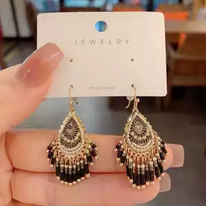 Bohemian Hình Bầu Dục Ngọc Trai Phong Cách Tua Rua Gạo Hạt Tai Móc Công Nghiệp Nặng Retro Giọt Nước Ánh Sáng Sang Trọng Tất Cả Trận Đấu Tua Rua Bông Tai 2026-6-26