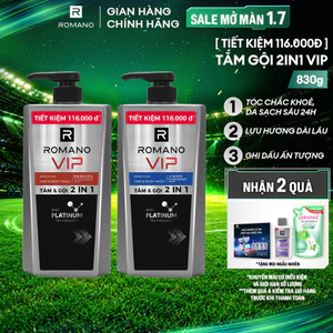 Tắm gội cho nam Cao Cấp Romano VIP Mùi Hương Bí Ẩn Nam Tính Passion / Vision 830g
