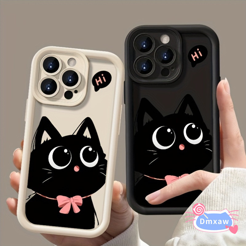 Ốp Điện Thoại Cặp Đôi Mèo Đen Dễ Thương Cho OPPO Realme 14X 14 Pro 13 12 Lite 11 Pro Plus 12X 11X 11 NFC 4G 5G Vỏ Hoạt Hình Màu Trơn Chống Sốc Chống Rơi Ốp Lưng Mềm