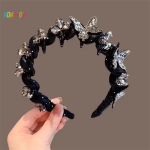 < Honeyba > Vòng buộc tóc pha lê thanh lịch thời trang Hàn Quốc Ngọt ngào chống trượt Phụ kiện tóc cưới