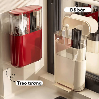 Hộp Đựng Đũa Muỗng Thìa Có Nắp Nhấn Tự Động, Hộp Đựng Dụng Cụ Nhà Bếp Chống Bụi, Chống Nước