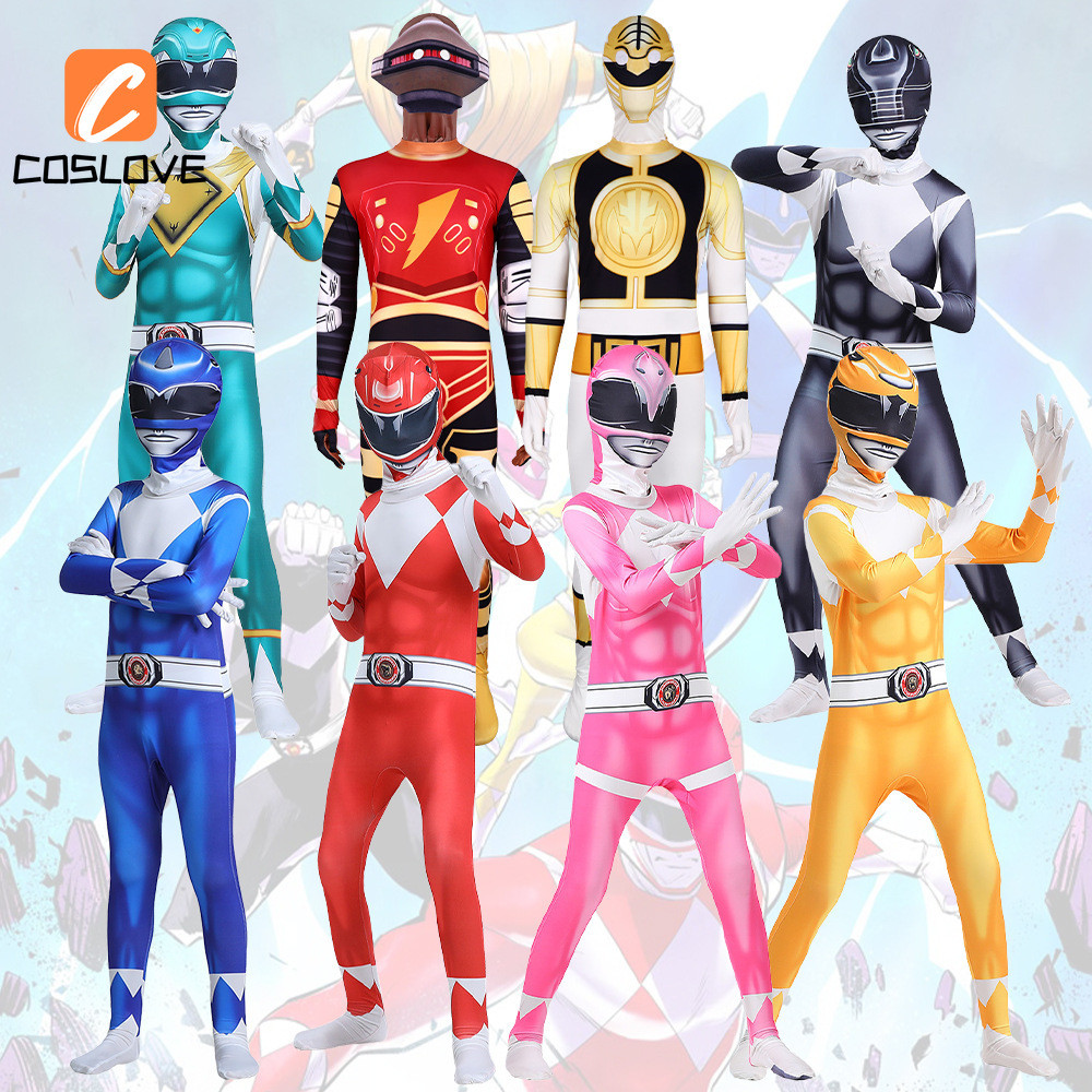 Anime Mighty Morphin Power Rangers Cosplay Quần Áo Trọn Bộ Trang Phục Áo liền quần Trang Phục Cho Trẻ Em Tiệc Halloween Cosplay