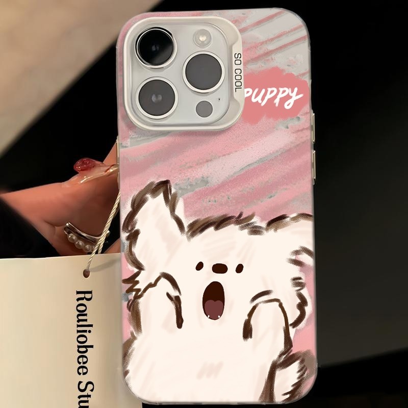 Ốp Lưng iPhone Hình Cún Con Hồng Hét Vui Nhộn - Tương Thích 16/15/14/13/12/11 Pro Max, XS Max, X