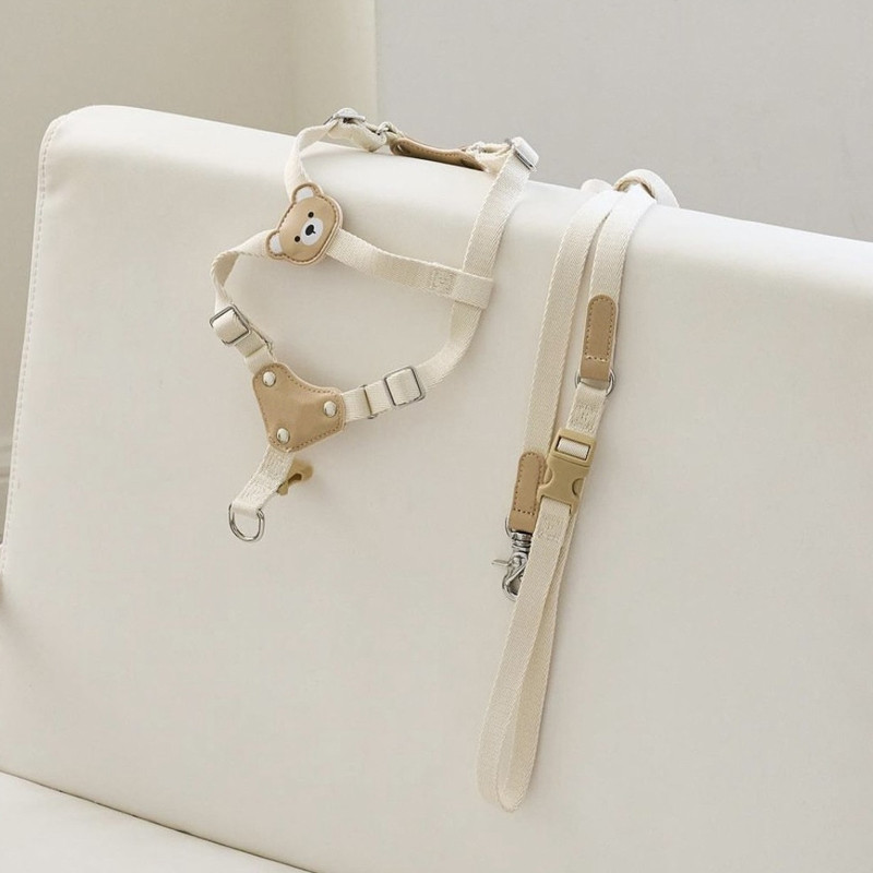 [Pet-Eleven] Bộ mặt sau ngực mềm mại bằng da dễ thương Hàn Quốc Teddy Bichon Dog Cat Dog Outing Leash