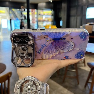 Phim bảo vệ ống kính lấp lánh Giá đỡ máy ảnh Bột vàng Bướm Vỏ điện thoại cho iPhone 17Promax 16Promax 12 13 14 15 Pro Max 11 Vỏ điện thoại di động nữ chống sốc