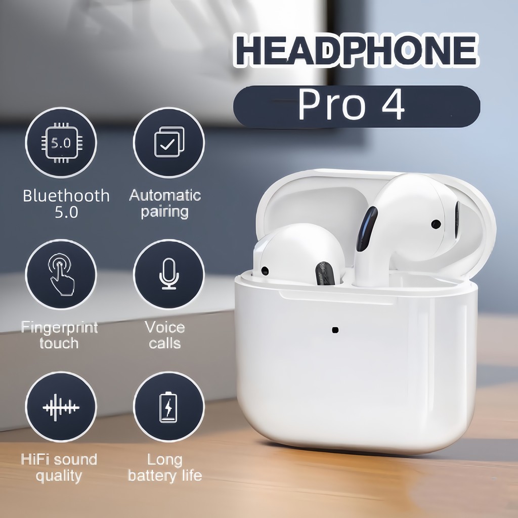 Tai nghe không dây tai Pro4 Bluetooth 5.0, điều chỉnh âm lượng điều khiển bằng cảm ứng, cuộc gọi thoại rõ ràng, tương thích với điện thoại thông minh Android và Xiaomi