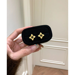 Bộ Trang Sức Đa Năng gồm Bông Tai Vàng Rỗng Bốn Lá và Vòng Cổ Kẻ Sọc Zircon Sang Trọng cho Phụ Nữ