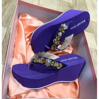 Dép kẹp lượn sóng quai dù đính đá hoa trà 5cm 7cm 9cm PP JJ KK UUGG00