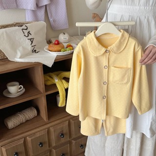 Bộ Đồ Ngủ Trẻ Em Cho Bé Dài Tay Hai Mảnh Ve Áo Phù Hợp Với Bé Gái Cardigan Dễ Thương Loungewear