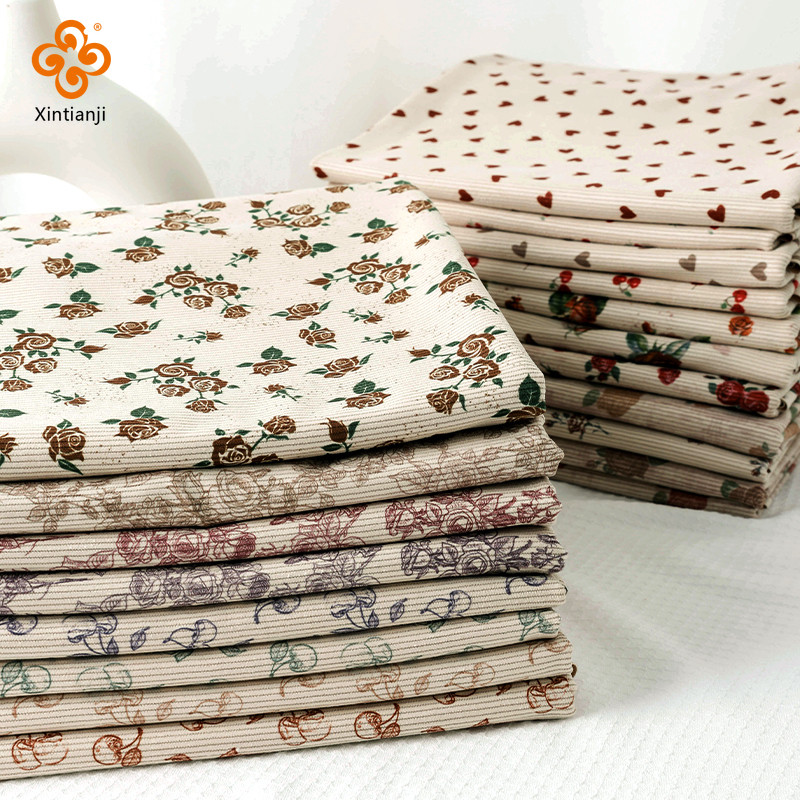 Phong Cách Vintage Màu Sắc Sườn Vải Vải Vải In Mùa Xuân Thu DIY May Vải Làm Quần Áo Áo Vải 45X145cm