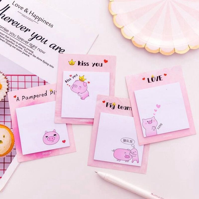 Giấy ghi chú - giấy note hình bé heo hồng 9x11cm (xấp 20 tờ)