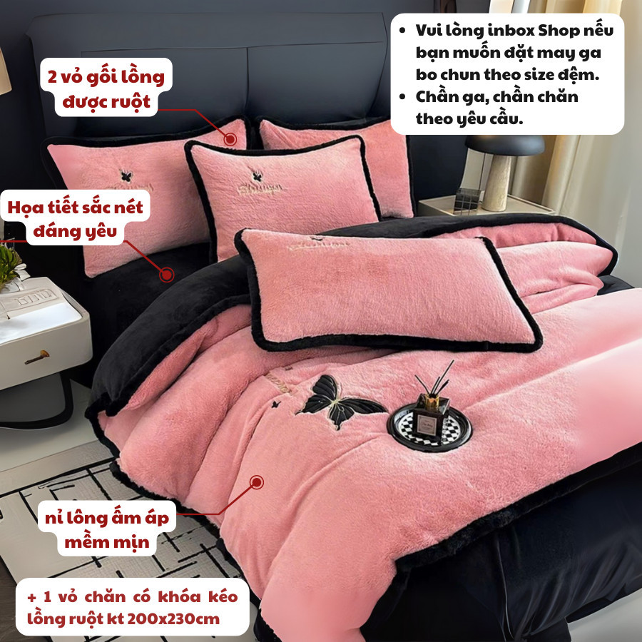 Set vỏ chăn ga gối nỉ lông thỏ Memminbedding làm ấm nhanh, mềm mại, phong cách công cháu - SGN334