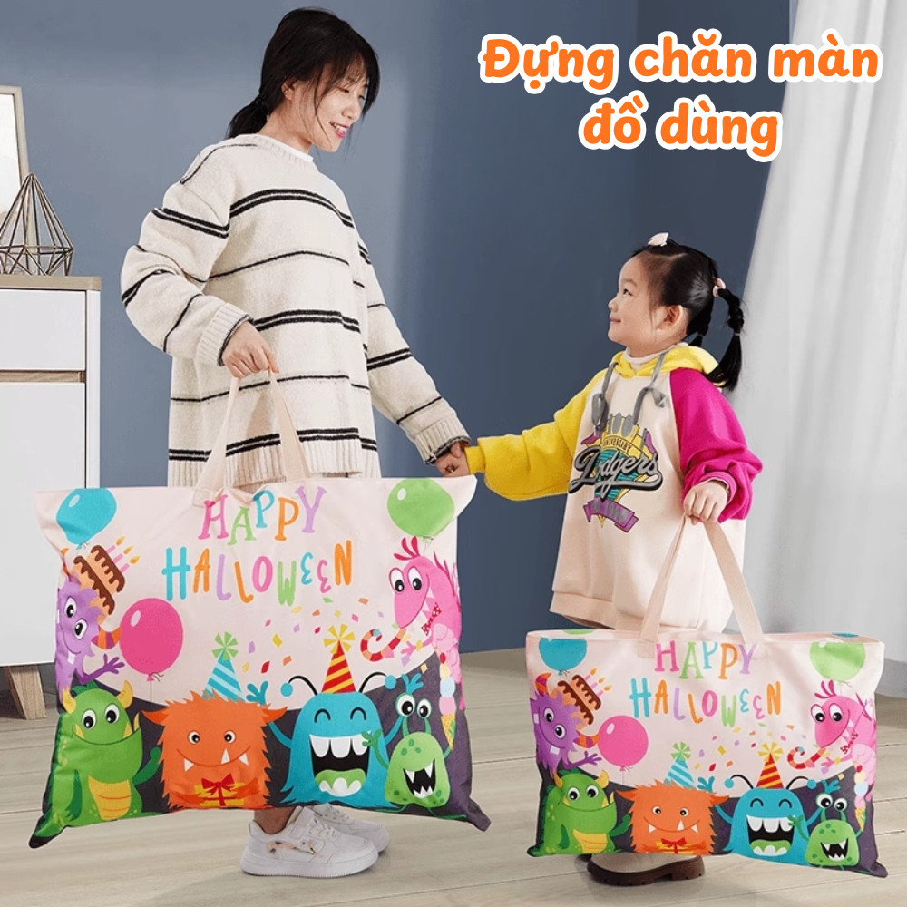 Túi Đựng Chăn Màn Quần Áo Cỡ Lớn Hoạt Hình Dễ Thương DINO, Túi Vải Bố Đựng Đồ Có Quai Xách​​​​​​​