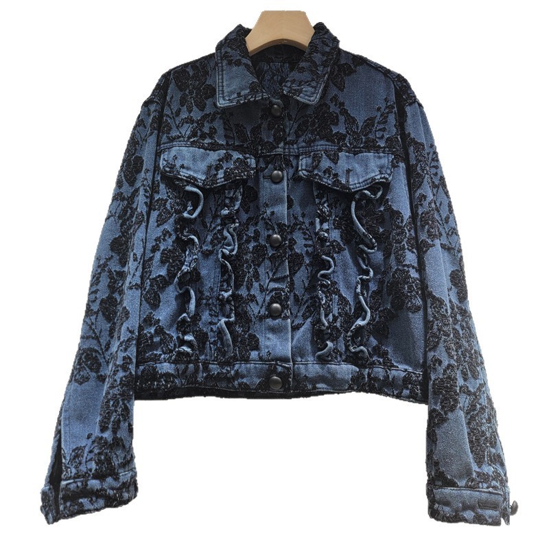 Ga Ngủ Phong Cách Retro In Hình Áo Khoác Denim Ngắn Cho Nữ
