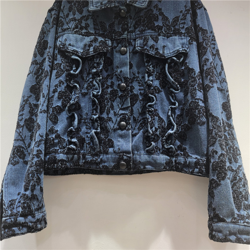 Ga Ngủ Phong Cách Retro In Hình Áo Khoác Denim Ngắn Cho Nữ