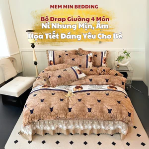 Set nỉ nhung chần bông Meminbedding cao cấp, ấm áp, thoáng khí, dùng cho mùa đông họa tiết phối viền - SGN338
